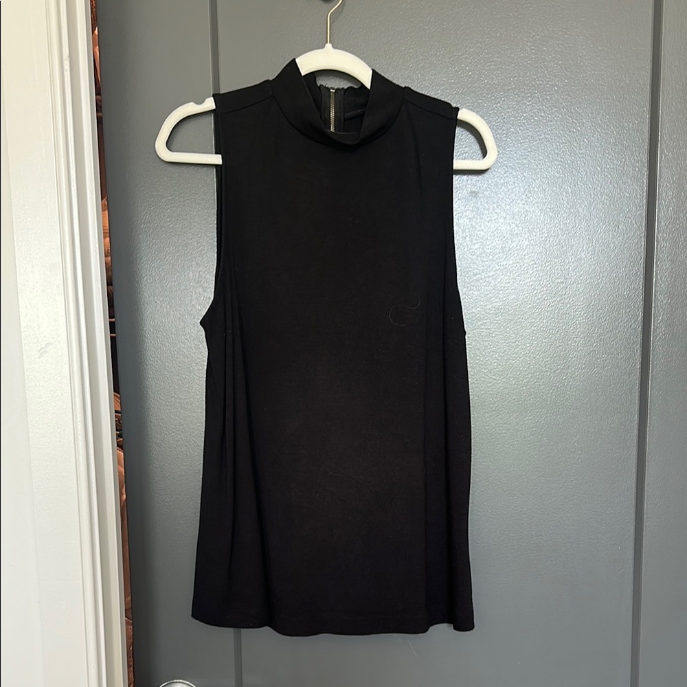 LOFT Black Tank Top with Mandarin Collar